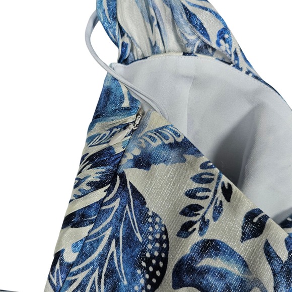 Auth RALPH LAUREN PURPLE LABEL Runway Silk Halter Dress Blue Floral Porcelain 8 - Picture 9 of 16